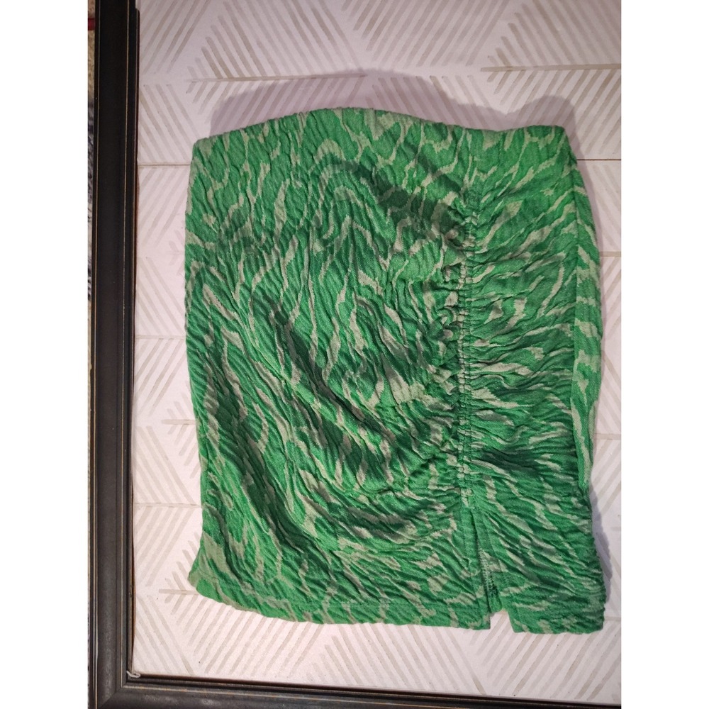 Zara Green Zebra Print Ruched Mini Skirt Textured Elastic Waist 5039/592/098 S